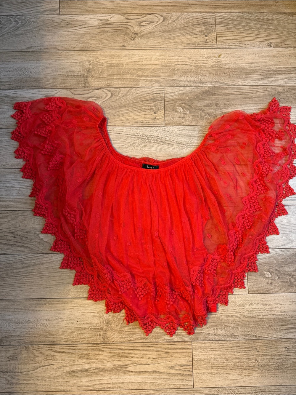 Off-Shoulder Red Crochet-Trim Women's Top